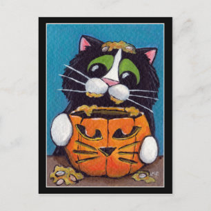 Tuxedo Cat met Halloween Pumpkin Briefkaart