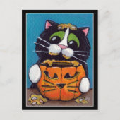 Tuxedo Cat met Halloween Pumpkin Briefkaart (Voorkant)