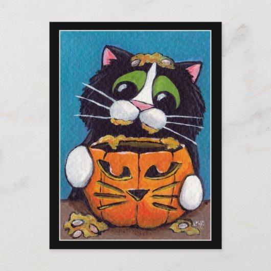 Tuxedo Cat met Halloween Pumpkin Briefkaart (Voorkant)