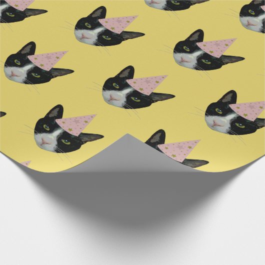 Tuxedo Cat met partijPet Cadeaupapier (Hoek)