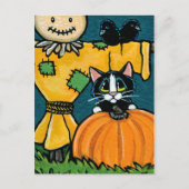 Tuxedo Cat met pompoen en diagonaal-illustratie Briefkaart (Voorkant)
