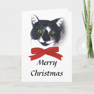 Tuxedo Cat met Red Bow-kerstkaarten Feestdagen Kaart