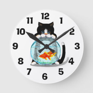 Tuxedo Cat met visklok Ronde Klok