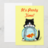 Tuxedo Cat met visuitnodiging Kaart (Voorkant / Achterkant)