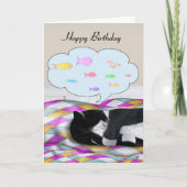 Tuxedo Cat Napping en Dromen Kaart (Voorkant)