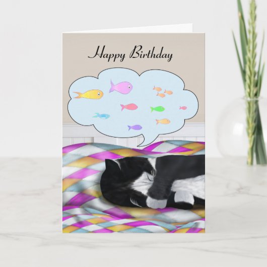 Tuxedo Cat Napping en Dromen Kaart (Voorkant)