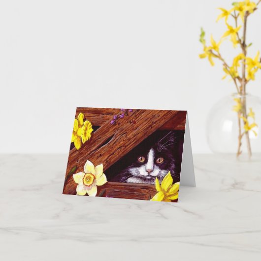 Tuxedo Cat narcissen Art Creationarts Kaart (Gele Bloem)