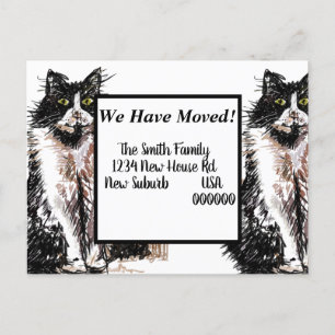 Tuxedo Cat New Address Briefkaart, we gaan verder Briefkaart