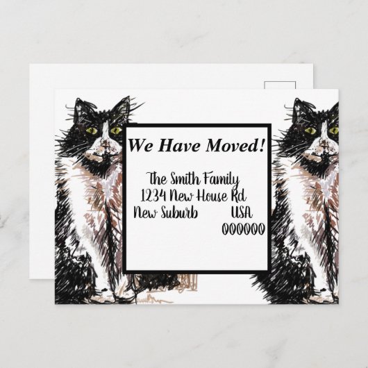 Tuxedo Cat New Address Briefkaart, we gaan verder Briefkaart (Voorkant / Achterkant)