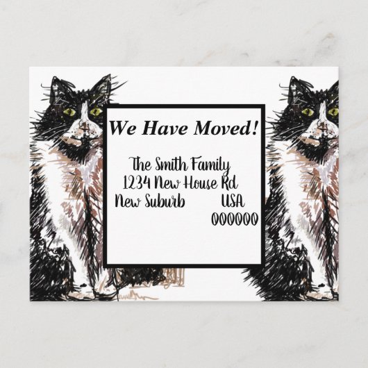 Tuxedo Cat New Address Briefkaart, we gaan verder  Briefkaart (Voorkant)