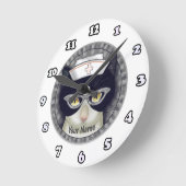 Tuxedo Cat Nurse Clock Ronde Klok (Hoek)