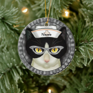 Tuxedo Cat Nurse Keramisch Ornament