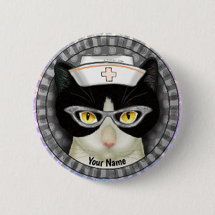 Tuxedo Cat Nurse pin Ronde Button 5,7 Cm