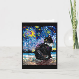 Tuxedo Cat On Beach Sterrennacht Impressionistisch Kaart