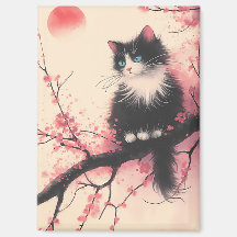 Tuxedo Cat op Cherry Blossom Japanse esthetiek