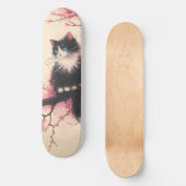 Tuxedo Cat op Cherry Blossom Japanse esthetiek Persoonlijk Skateboard (Voorkant)