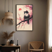 Tuxedo Cat op Cherry Blossom Japanse esthetiek Poster