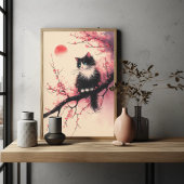 Tuxedo Cat op Cherry Blossom Japanse esthetiek Poster