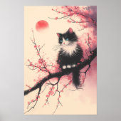 Tuxedo Cat op Cherry Blossom Japanse esthetiek Poster (Voorkant)