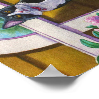 Tuxedo Cat op Ladder Poster