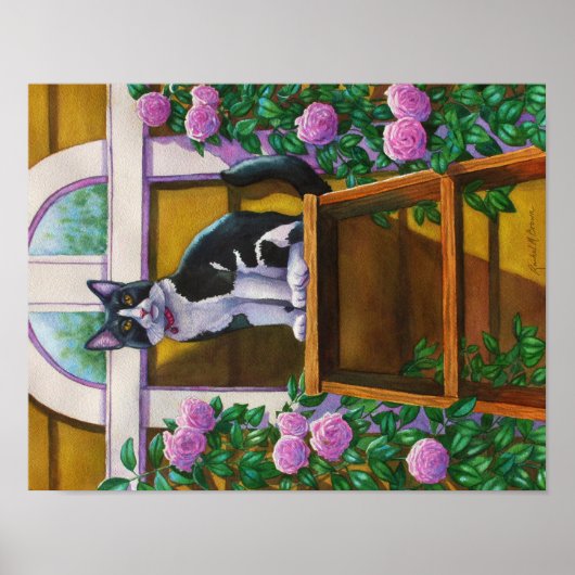 Tuxedo Cat op Ladder Poster (Voorkant)