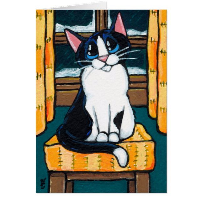 Tuxedo Cat op Snowy Window Paining (Voorkant)