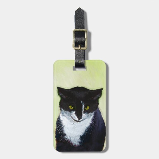 Tuxedo Cat Paining - Kute Original Cat Art Bagagelabel (Voorkant verticaal)