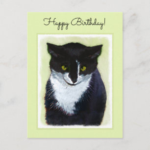 Tuxedo Cat Paining - Kute Original Cat Art Briefkaart