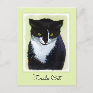 Tuxedo Cat Paining - Kute Original Cat Art Briefkaart