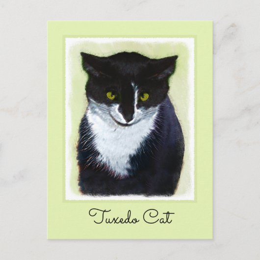 Tuxedo Cat Paining - Kute Original Cat Art Briefkaart (Voorkant)