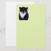 Tuxedo Cat Paining - Kute Original Cat Art Briefpapier (Voorkant / Achterkant)