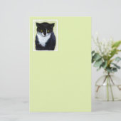 Tuxedo Cat Paining - Kute Original Cat Art Briefpapier (Staand voorkant)
