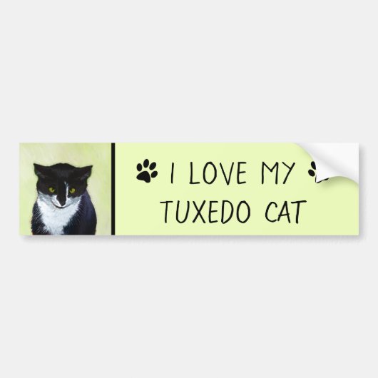 Tuxedo Cat Paining - Kute Original Cat Art Bumpersticker (Voorkant)