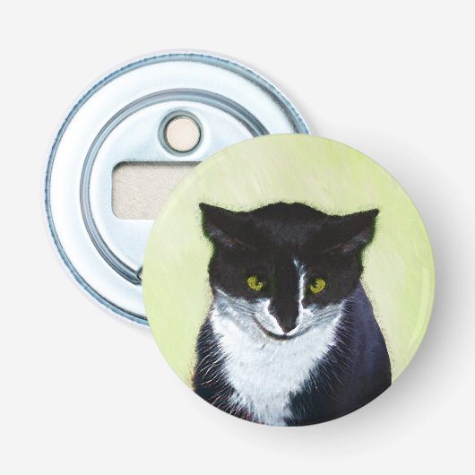 Tuxedo Cat Paining - Kute Original Cat Art Button Flesopener (Voorkant)