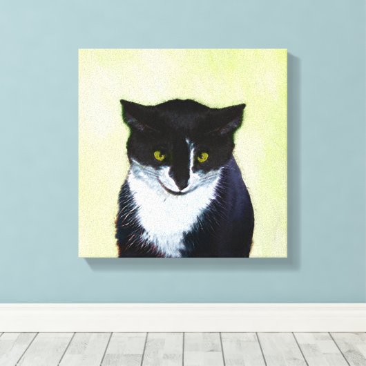 Tuxedo Cat Paining - Kute Original Cat Art Canvas Afdruk (Insitu (Houten vloer))