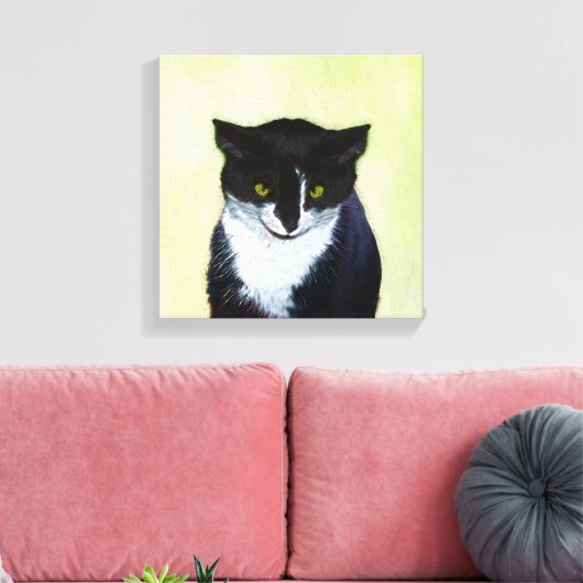 Tuxedo Cat Paining - Kute Original Cat Art Canvas Afdruk (Insitu (Woonkamer))
