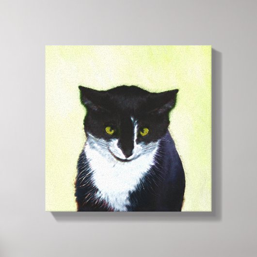 Tuxedo Cat Paining - Kute Original Cat Art Canvas Afdruk (Voorkant)