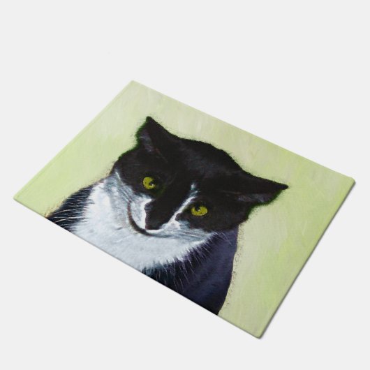 Tuxedo Cat Paining - Kute Original Cat Art Deurmat (Schuin)