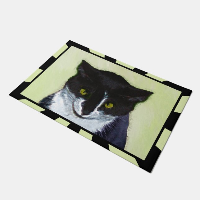 Tuxedo Cat Paining - Kute Original Cat Art Deurmat (Schuin)