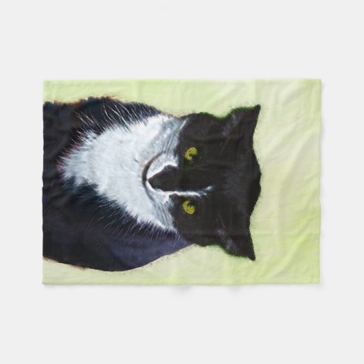 Tuxedo Cat Paining - Kute Original Cat Art Fleece Deken (Voorkant (Horizontaal))