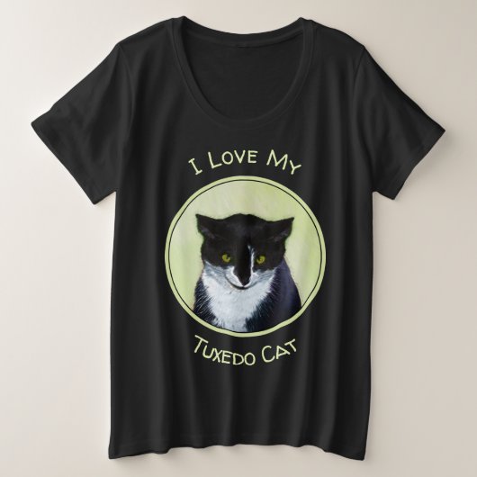 Tuxedo Cat Paining - Kute Original Cat Art Grote Maat T-shirt (Design voorkant)