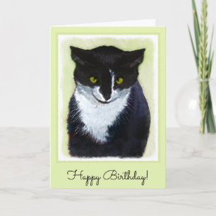 Tuxedo Cat Paining - Kute Original Cat Art Kaart