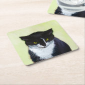 Tuxedo Cat Paining - Kute Original Cat Art Kartonnen Onderzetters (Schuin)