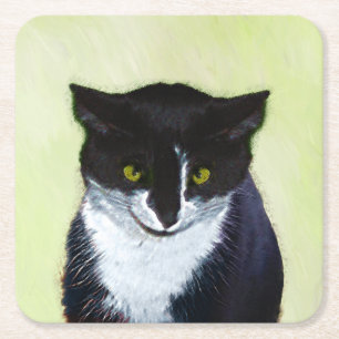 Tuxedo Cat Paining - Kute Original Cat Art Kartonnen Onderzetters
