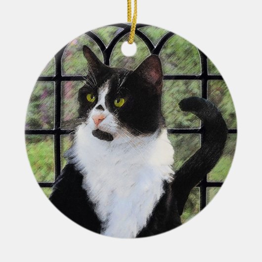 Tuxedo Cat Paining - Kute Original Cat Art Keramisch Ornament (Voorkant)