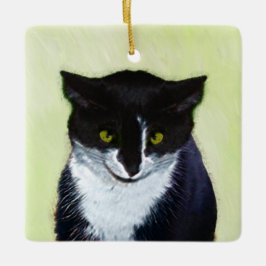 Tuxedo Cat Paining - Kute Original Cat Art Keramisch Ornament (Voorkant)