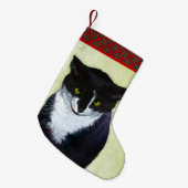 Tuxedo Cat Paining - Kute Original Cat Art Kleine Kerstsok (Voorkant (Hangend))