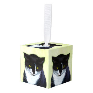 Tuxedo Cat Paining - Kute Original Cat Art Kubus Ornament