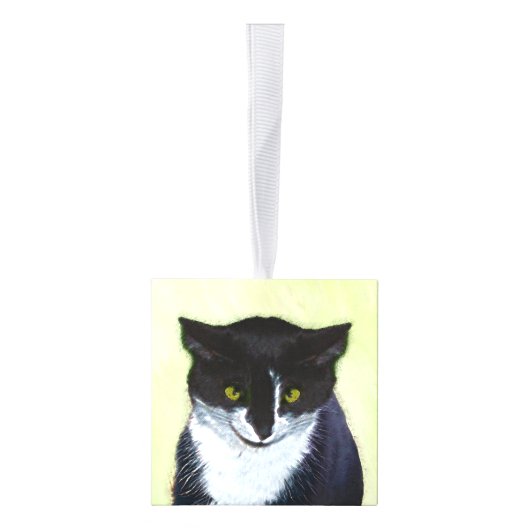 Tuxedo Cat Paining - Kute Original Cat Art Kubus Ornament (Rechts)