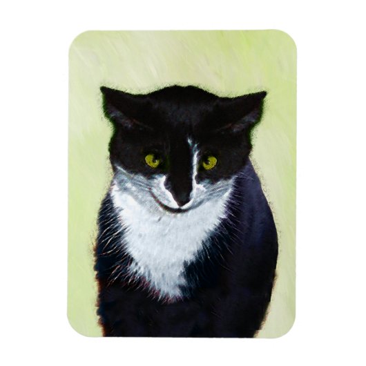 Tuxedo Cat Paining - Kute Original Cat Art Magneet (Verticaal)